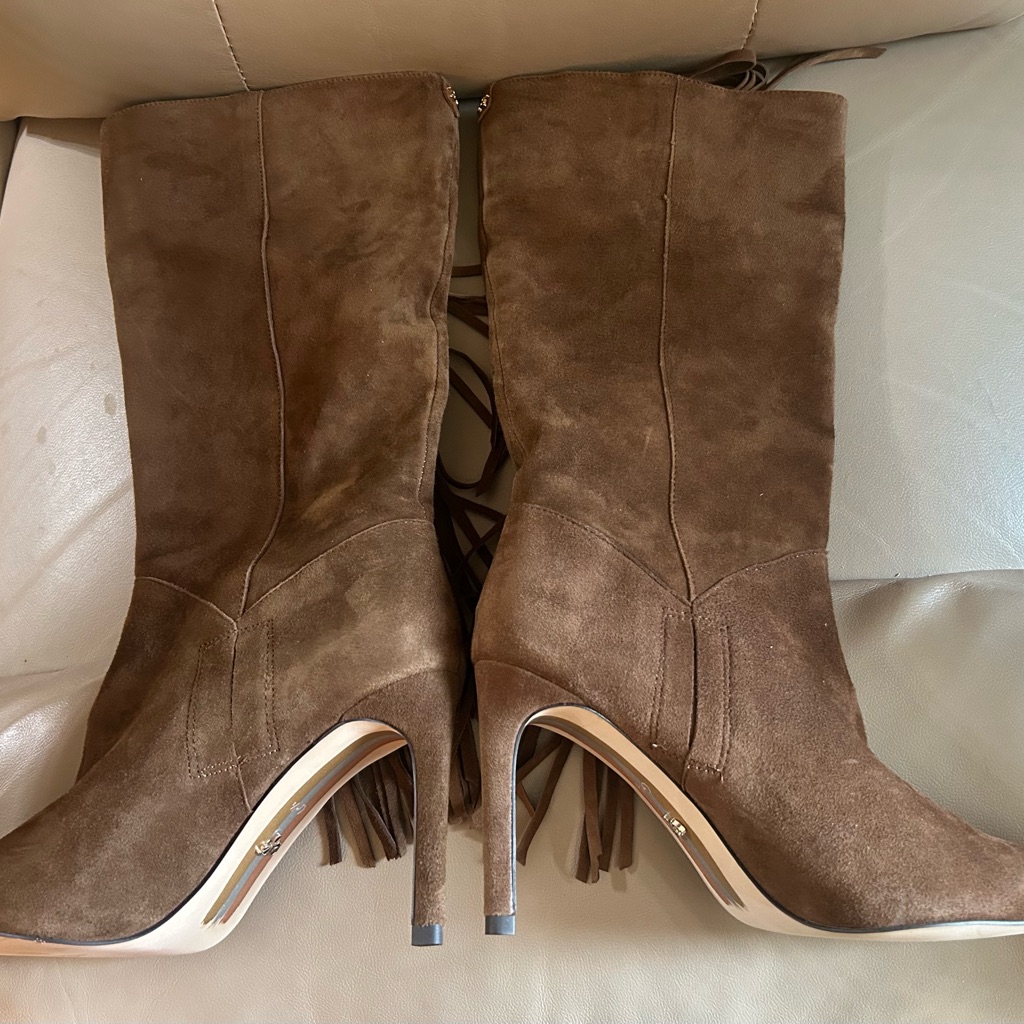 Sam Edelman Womens Size 6 1/2 Gorgeous Brown Suede High-Heel Fringe Boots